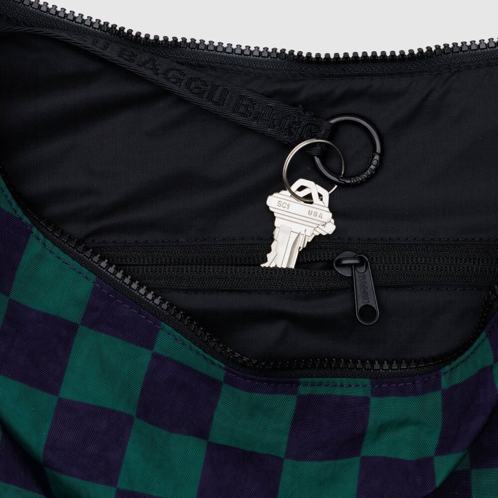 NWT Baggu Large Crescent Bag - Navy Green Check - Picture 5 of 5